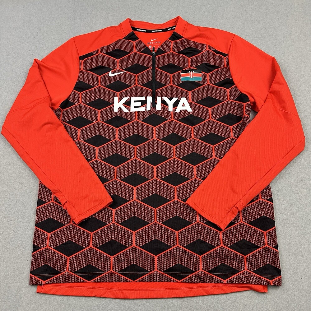 Nike Sweater Women Medium Red 1/4 Zip Team Kenya Element Running Top Reflective